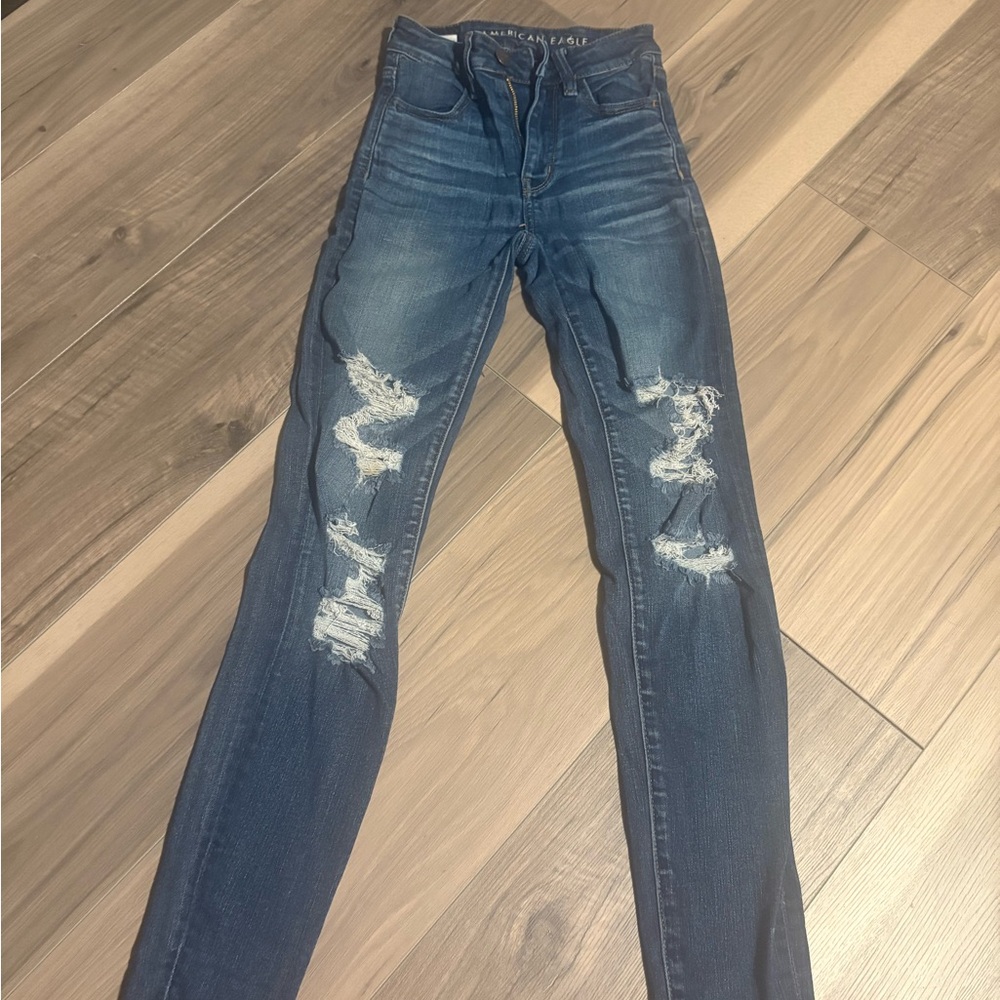 American Eagle Outfitters Women's Ripped Blue Skinny Jeans
